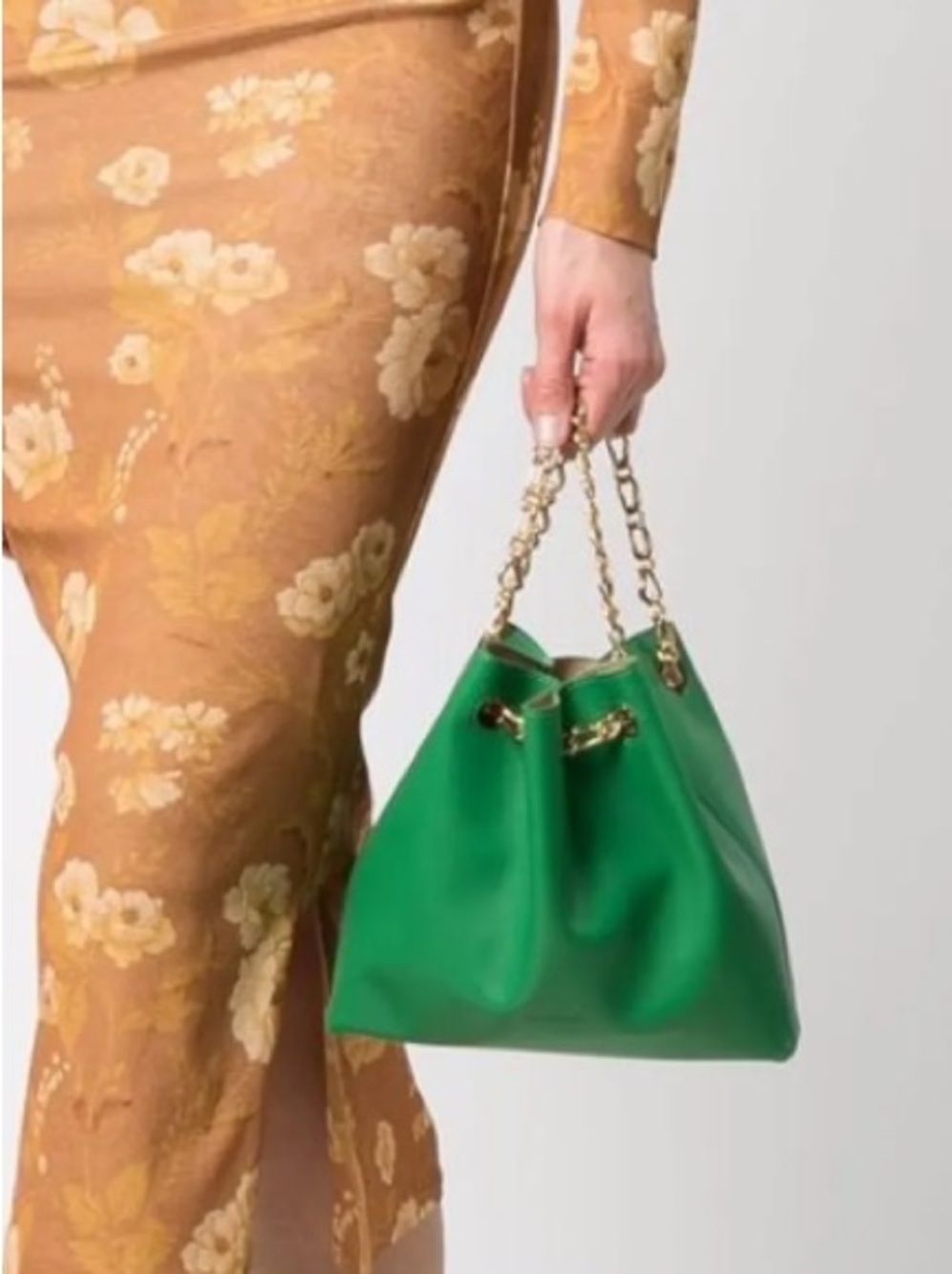 NWT Nanushka The Gather Vegan Leather Bucket Bag Green Chain
